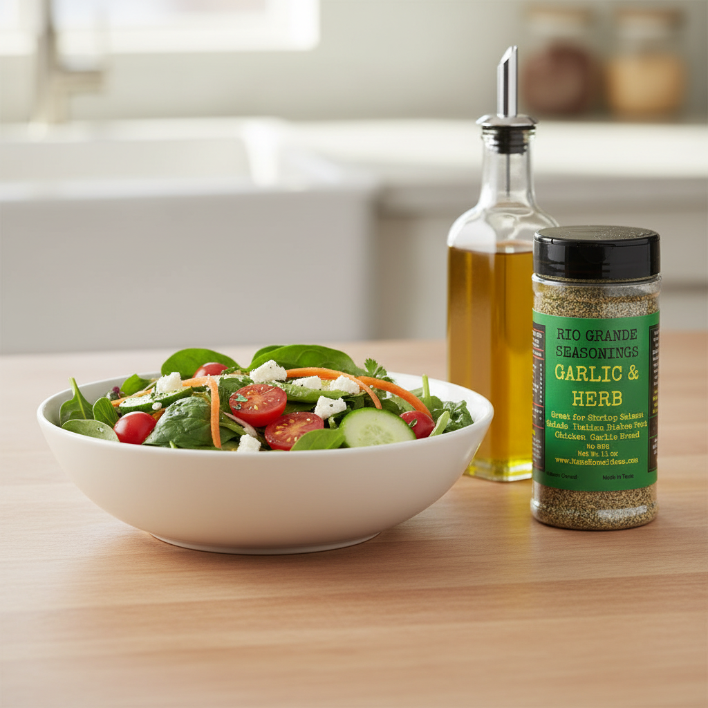 Salad with olive oil and Garlic & Herb Shaker